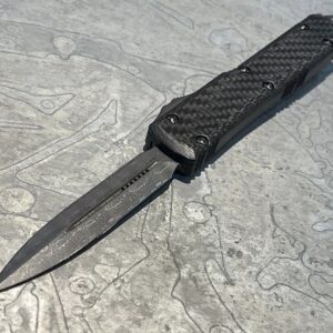Microtech Ultratech Signature Series D/E Damascus Carbon Fiber Top Ringed Hardware